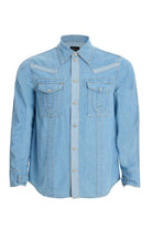 2be4A-Erkek Açık Mavi Cepli şerit Detaylı Denim Gömlek-1-Milagron.com