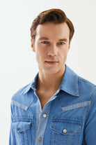 2be4A-Erkek Açık Mavi Cepli şerit Detaylı Denim Gömlek-5-Milagron.com