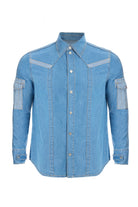 2be4A-Erkek Açık Mavi Kol Cepli Denim Gömlek-1-Milagron.com