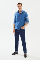 2be4A-Erkek Açık Mavi Kol Cepli Denim Gömlek-4-Milagron.com