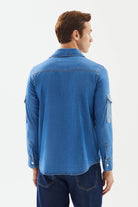 2be4A-Erkek Açık Mavi Kol Cepli Denim Gömlek-6-Milagron.com