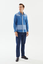 2be4 A-Erkek Açık Mavi şerit Detaylı Denim Gömlek-4-Milagron.com