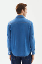 2be4 A-Erkek Açık Mavi şerit Detaylı Denim Gömlek-6-Milagron.com