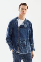2be4 A-Erkek Bisiklet Yakalı Yan Fermuarlı Denim Ceket-3-Milagron.com