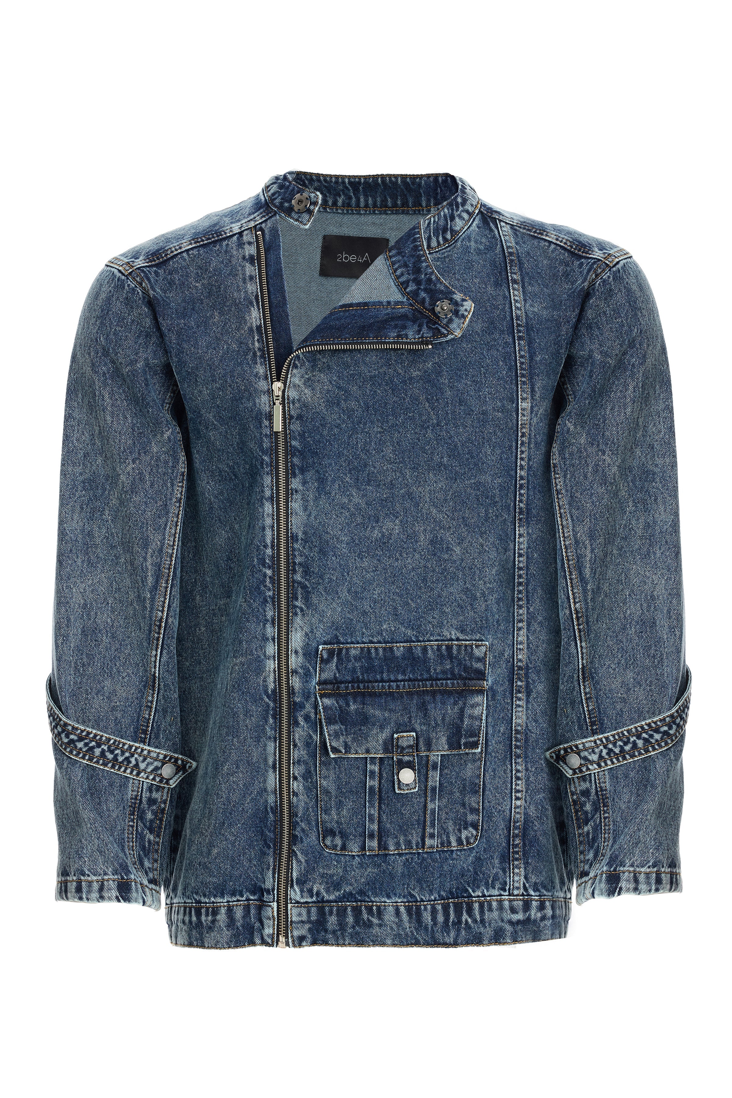 2be4 A-Erkek Bisiklet Yakalı Yan Fermuarlı Denim Ceket-1-Milagron.com