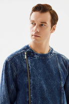 2be4 A-Erkek Bisiklet Yakalı Yan Fermuarlı Denim Ceket-5-Milagron.com