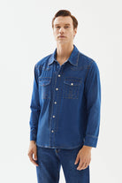 2be4A-Erkek Koyu Mavi Cepli Denim Gömlek-Gömlek-1-Milagron.com