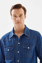 2be4A-Erkek Koyu Mavi Cepli Denim Gömlek-Gömlek-4-Milagron.com