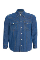 2be4A-Erkek Koyu Mavi Cepli şerit Detaylı Denim Gömlek-1-Milagron.com