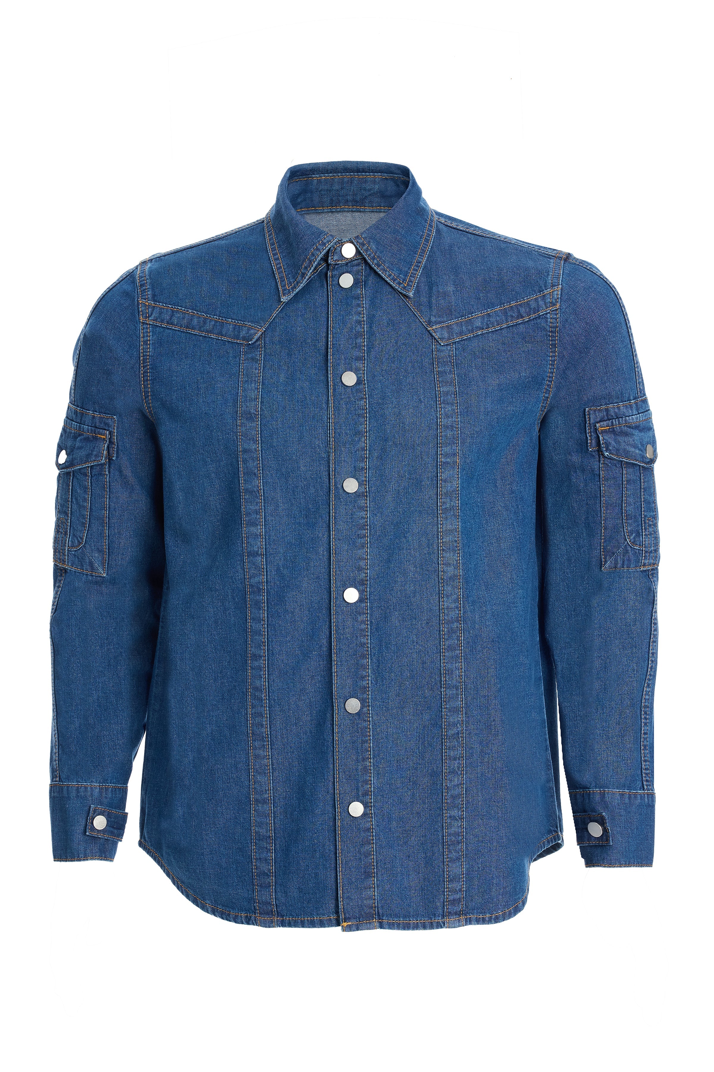 2be4A-Erkek Koyu Mavi Kol Cepli Denim Gömlek-1-Milagron.com