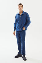 2be4A-Erkek Koyu Mavi Kol Cepli Denim Gömlek-4-Milagron.com