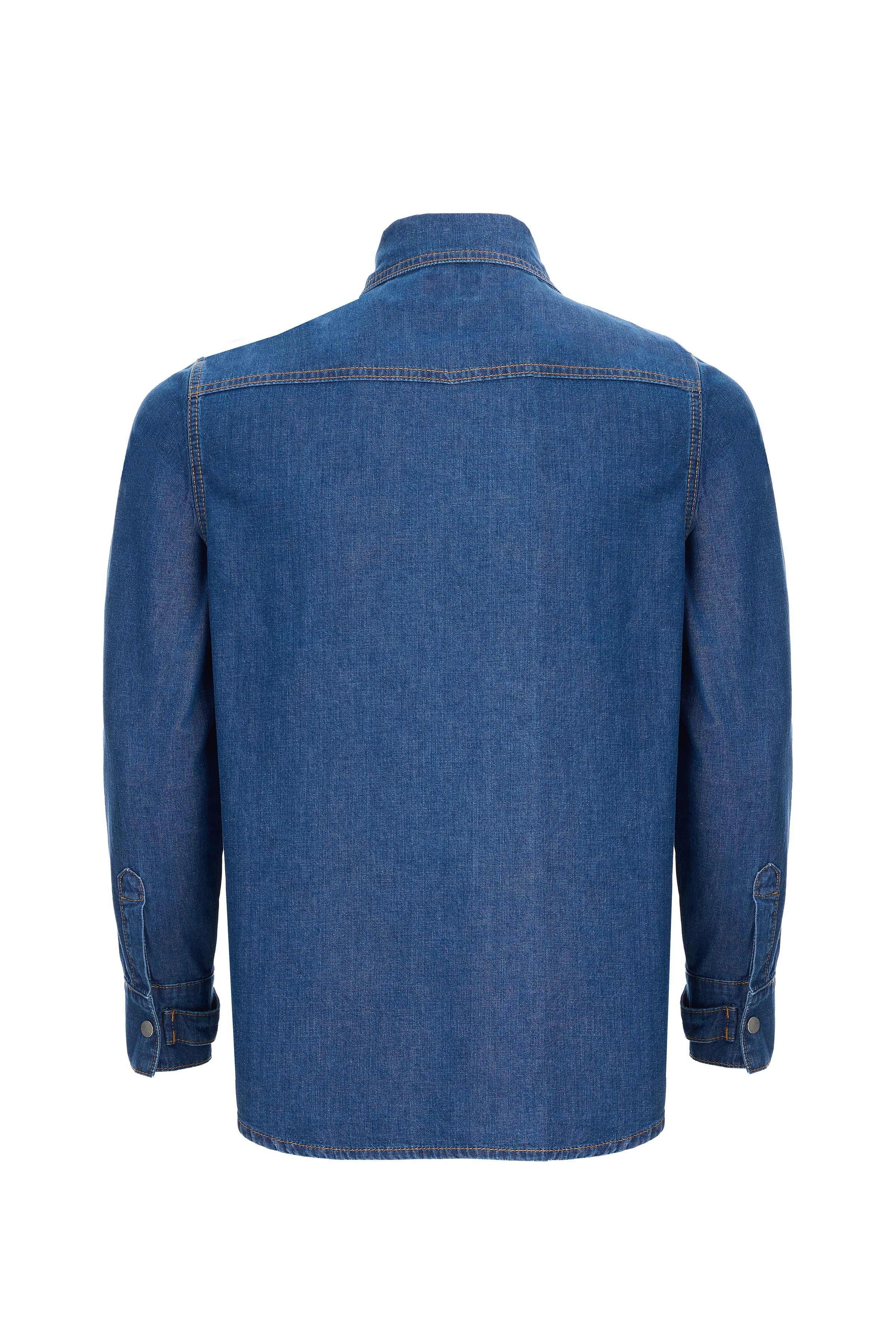 2be4A-Erkek Koyu Mavi şerit Detaylı Denim Gömlek-2-Milagron.com