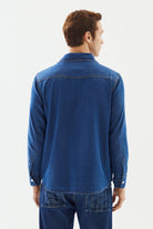 2be4A-Erkek Koyu Mavi şerit Detaylı Denim Gömlek-6-Milagron.com