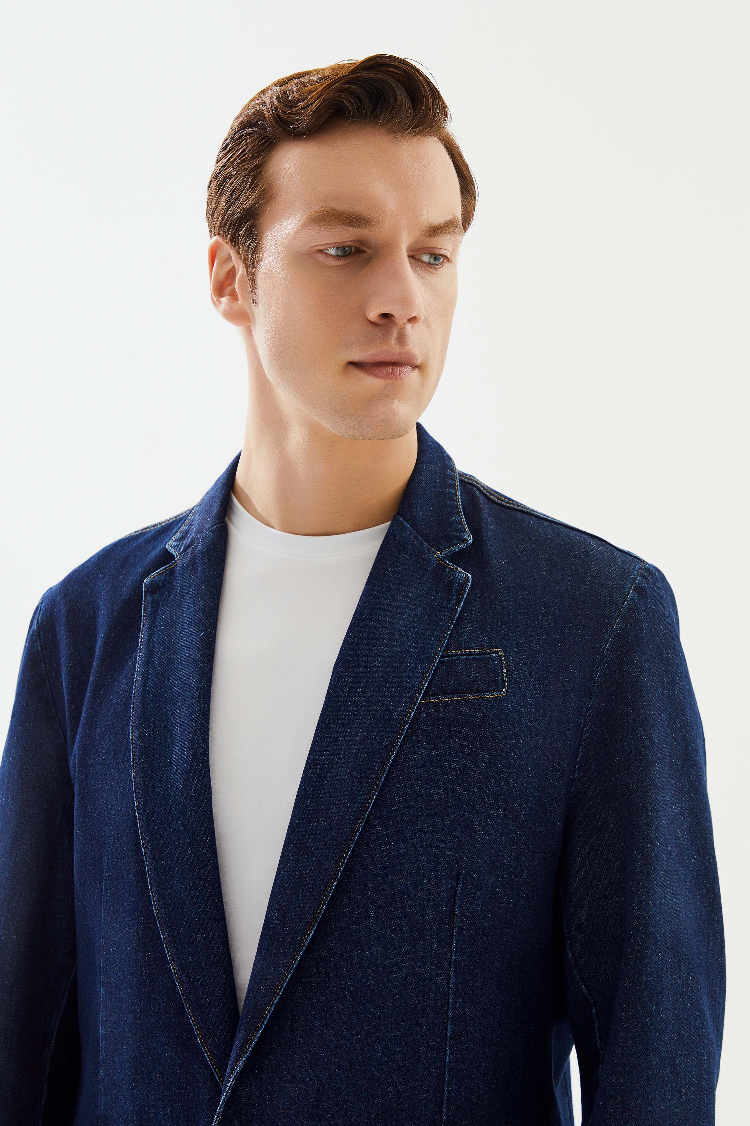 2be4A-Erkek Lacivert Blazer Denim Ceket-5-Milagron.com