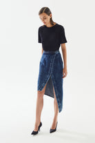 2be4A-Kadın Asimetrik Yırtmaçlı Denim Etek-4-Milagron.com