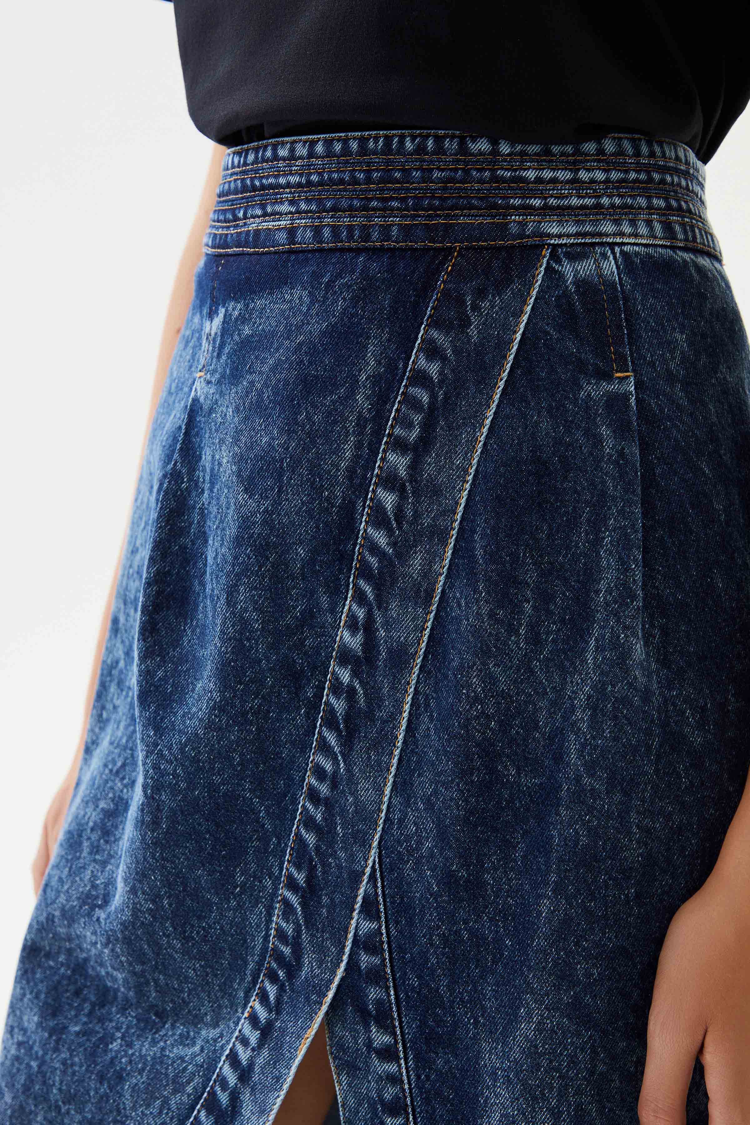 2be4A-Kadın Asimetrik Yırtmaçlı Denim Etek-5-Milagron.com