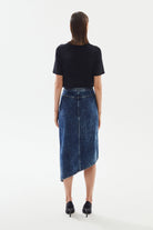 2be4A-Kadın Asimetrik Yırtmaçlı Denim Etek-6-Milagron.com
