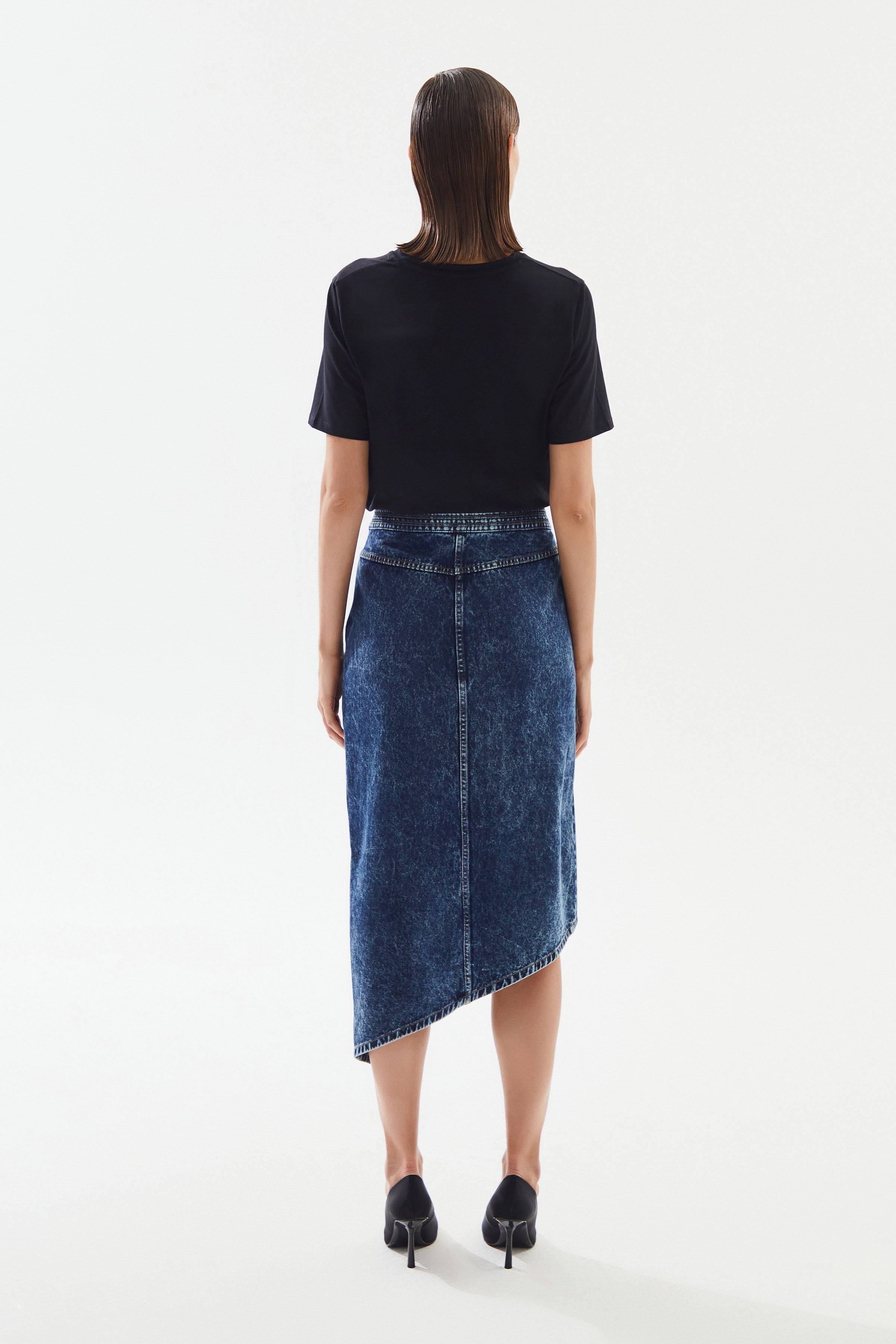 2be4A-Kadın Asimetrik Yırtmaçlı Denim Etek-6-Milagron.com