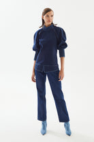 2be4A-Kadın Balon Kollu Denim Bluz-Bluz-1-Milagron.com