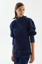 2be4A-Kadın Balon Kollu Denim Bluz-Bluz-4-Milagron.com