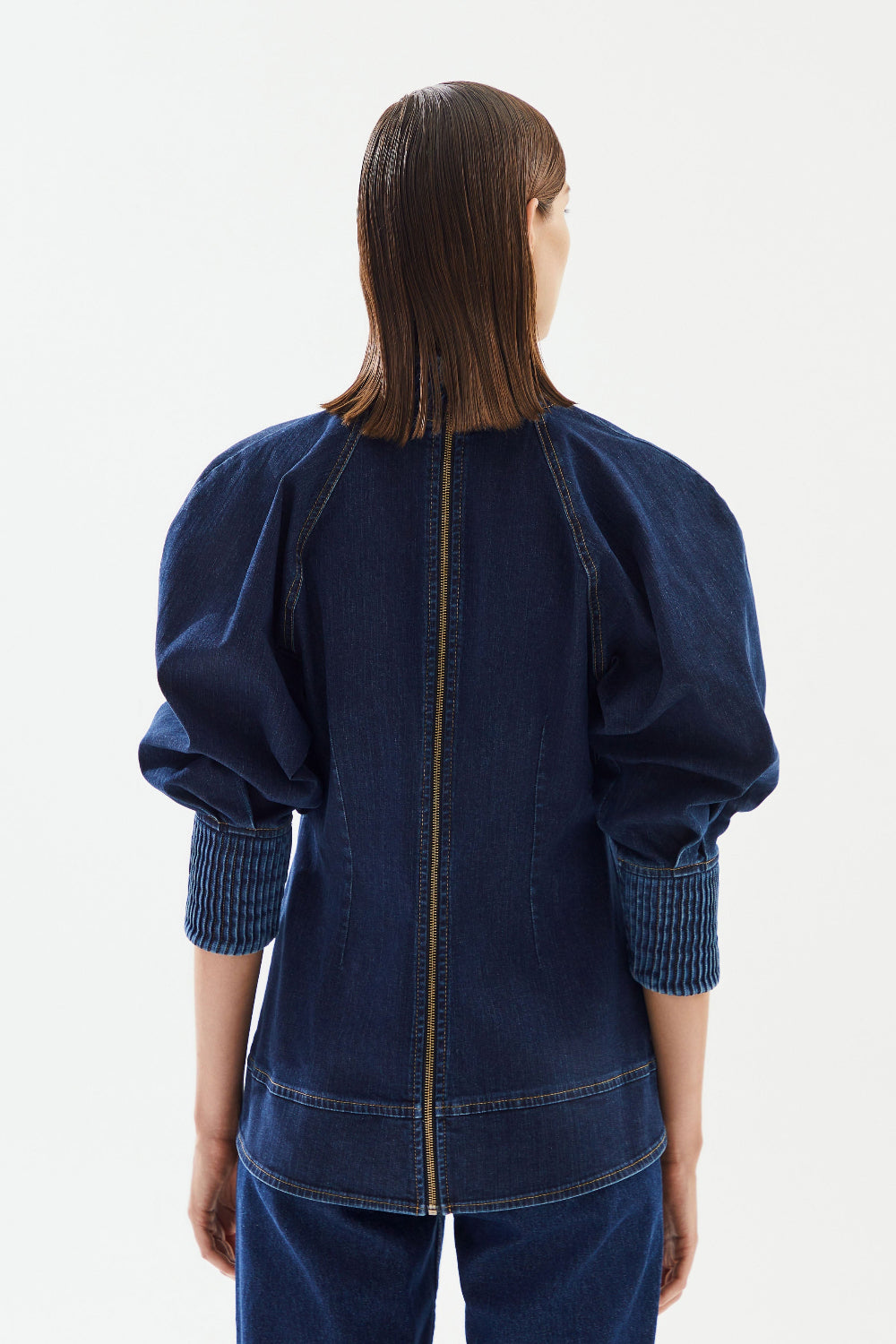 2be4A-Kadın Balon Kollu Denim Bluz-Bluz-6-Milagron.com