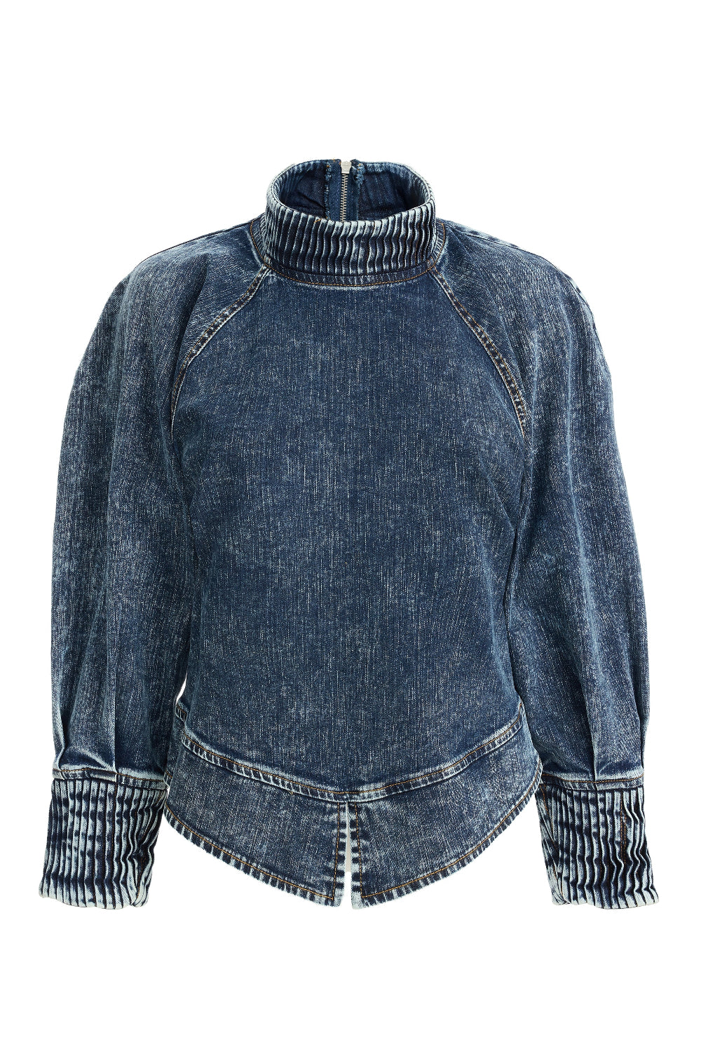 2be4A-Kadın Balon Kollu Kısa Denim Bluz-Bluz-2-Milagron.com