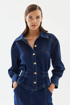 2be4A-Kadın Beli Büzgülü Denim Ceket-Ceket-1-Milagron.com