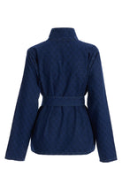 2be4A-Kadın Boğazlı Damalı Denim Bluz-Bluz-3-Milagron.com