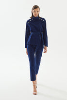 2be4A-Kadın Boğazlı Damalı Denim Bluz-Bluz-4-Milagron.com