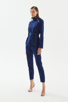 2be4A-Kadın Boğazlı Damalı Denim Bluz-Bluz-5-Milagron.com