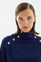 2be4A-Kadın Boğazlı Damalı Denim Bluz-Bluz-6-Milagron.com