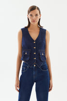 2be4A-Kadın Cep Detaylı Denim Yelek-Yelek-1-Milagron.com