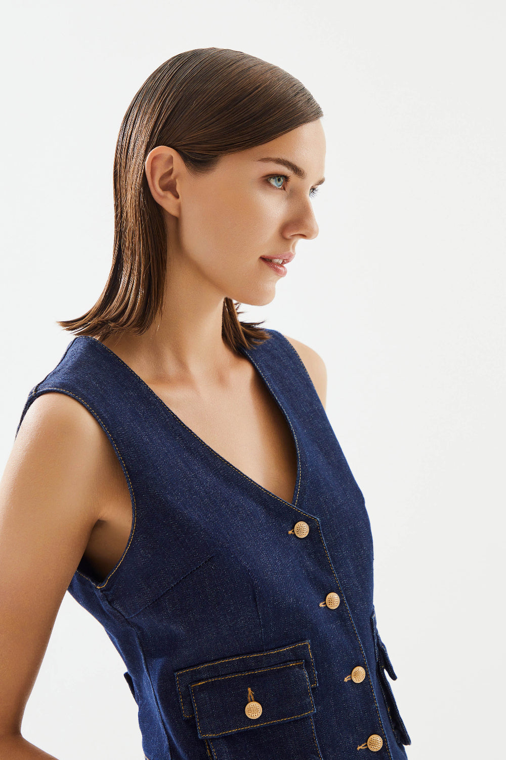 2be4A-Kadın Cep Detaylı Denim Yelek-Yelek-4-Milagron.com