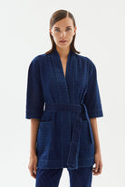 2be4A-Kadın Damalı Denim Kimono-5-Milagron.com