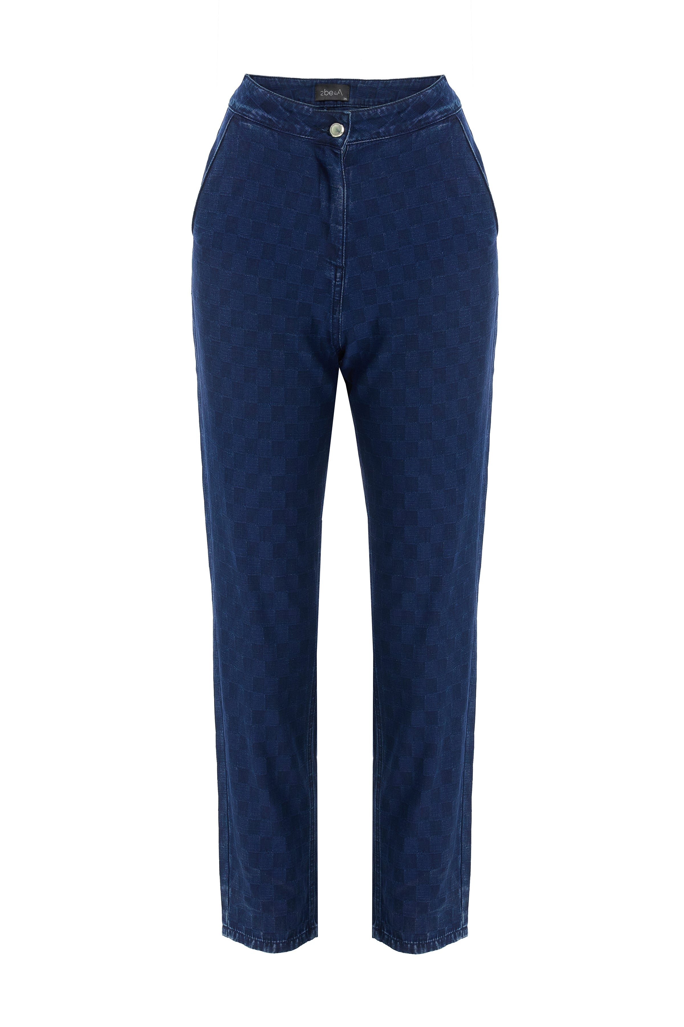 2be4A-Kadın Damalı Denim Pantolon-1-Milagron.com