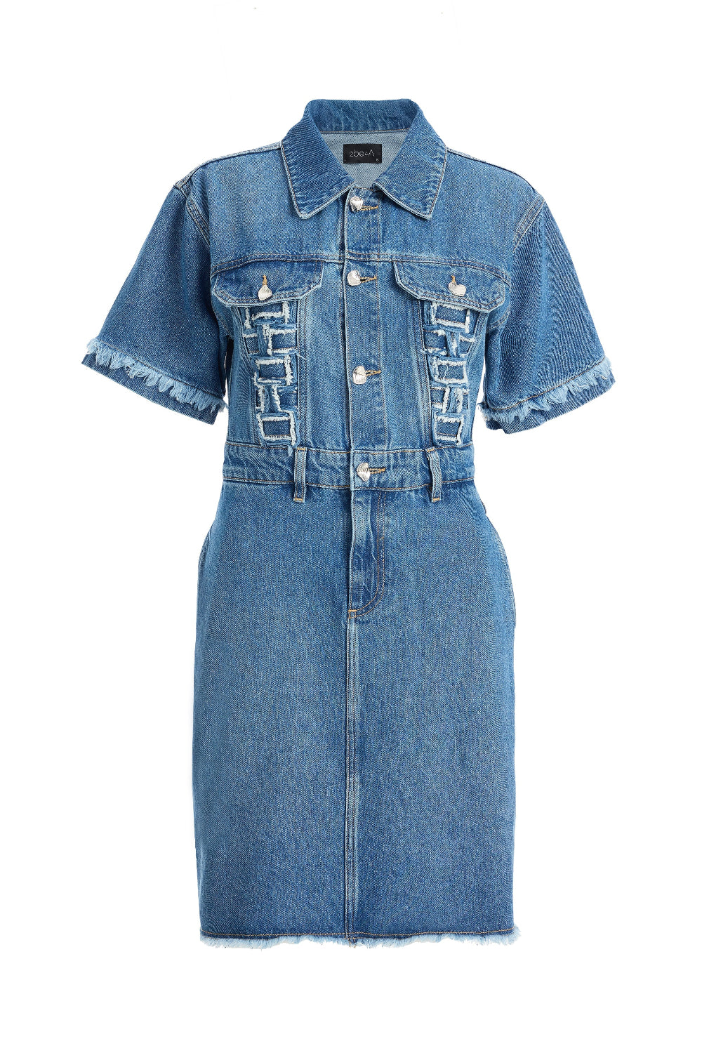 2be4A-Kadın Düğmeli Denim Elbise-1-Milagron.com