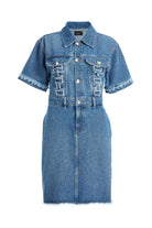 2be4A-Kadın Düğmeli Denim Elbise-1-Milagron.com