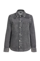 2be4A-Kadın Gri örme Detaylı Denim Gömlek-1-Milagron.com