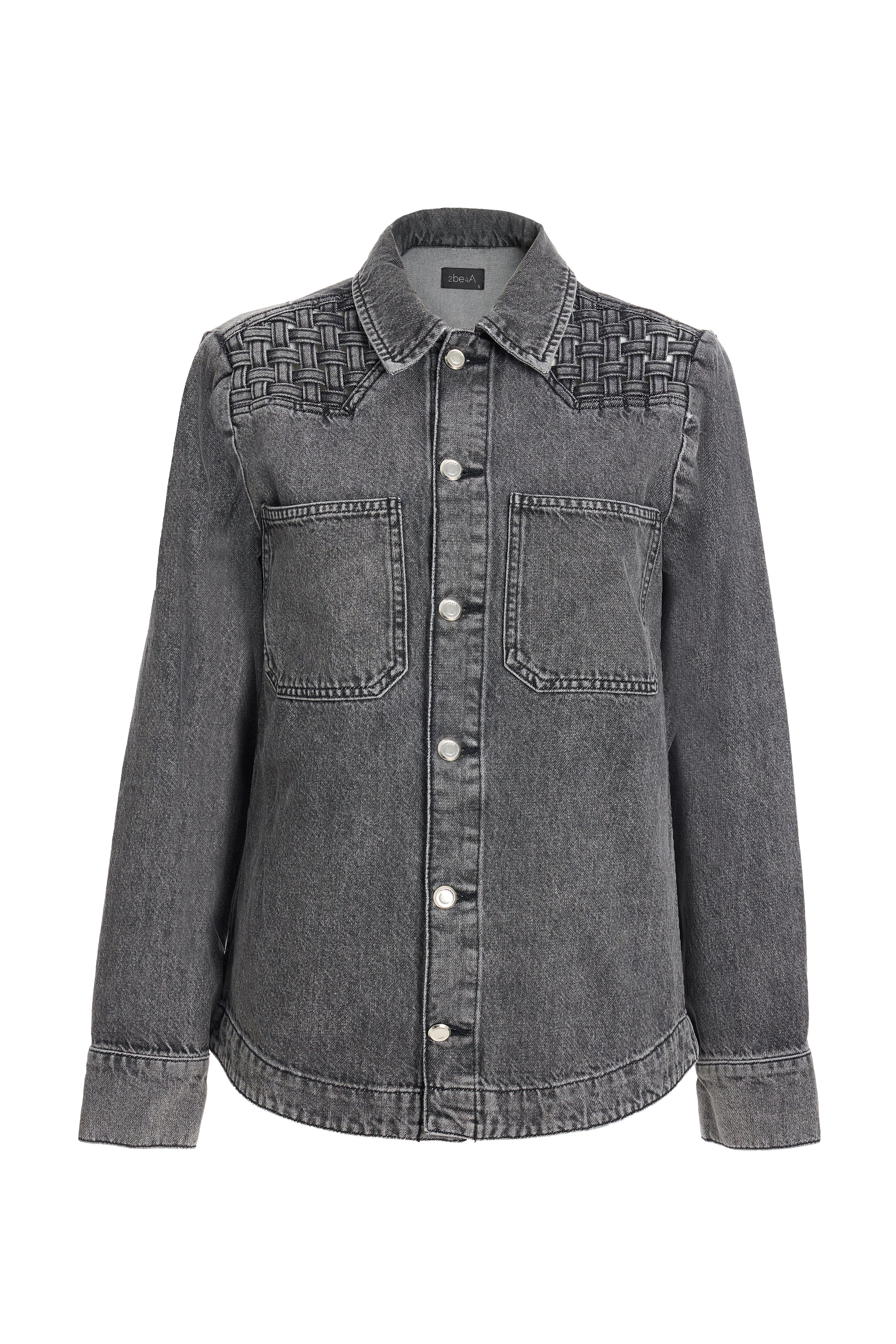 2be4A-Kadın Gri örme Detaylı Denim Gömlek-1-Milagron.com
