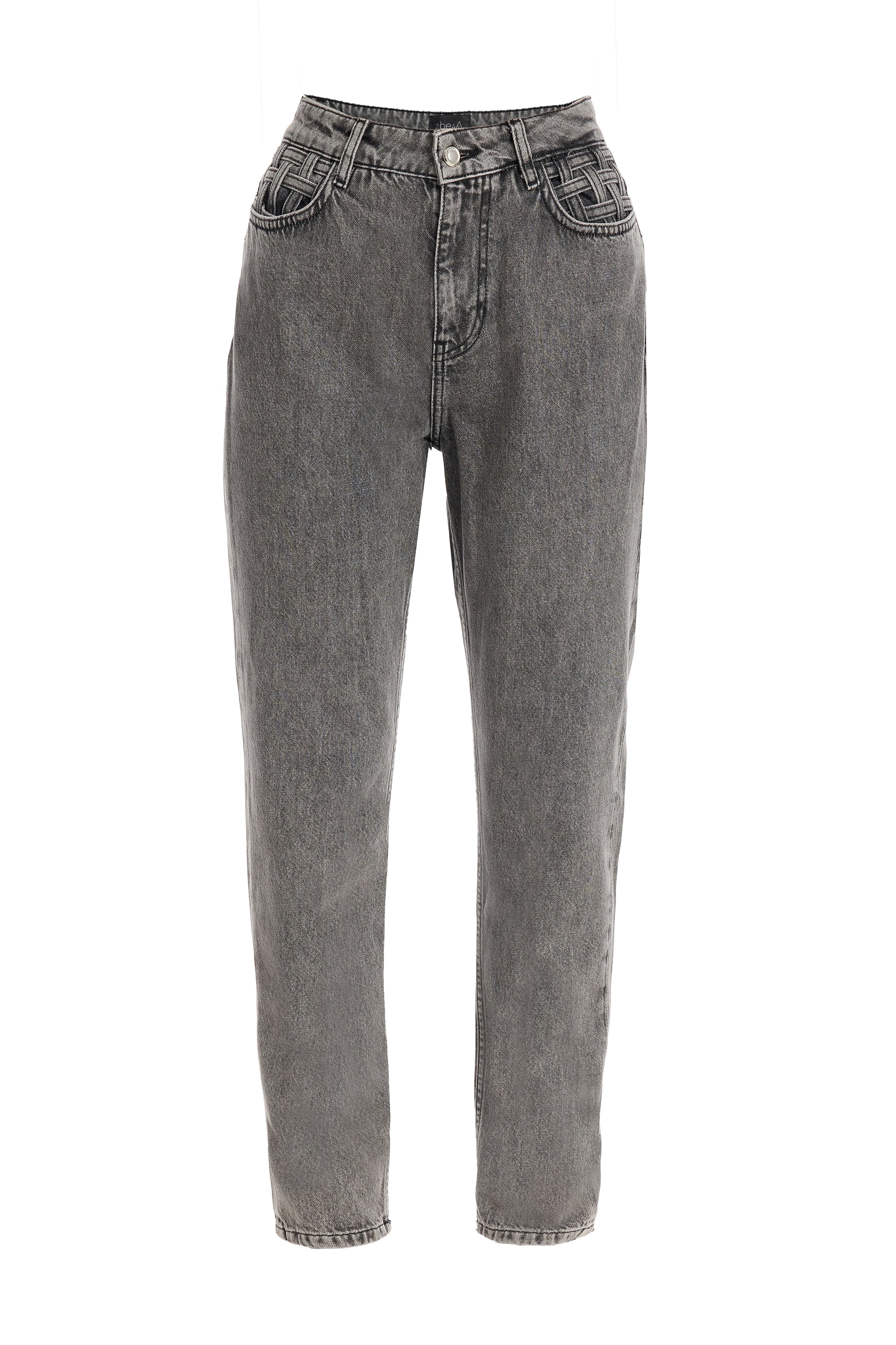 2be4A-Kadın Gri örme Detaylı Denim Pantolon-1-Milagron.com