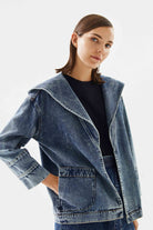 2be4A-Kadın Kapüşonlu Denim Ceket-3-Milagron.com