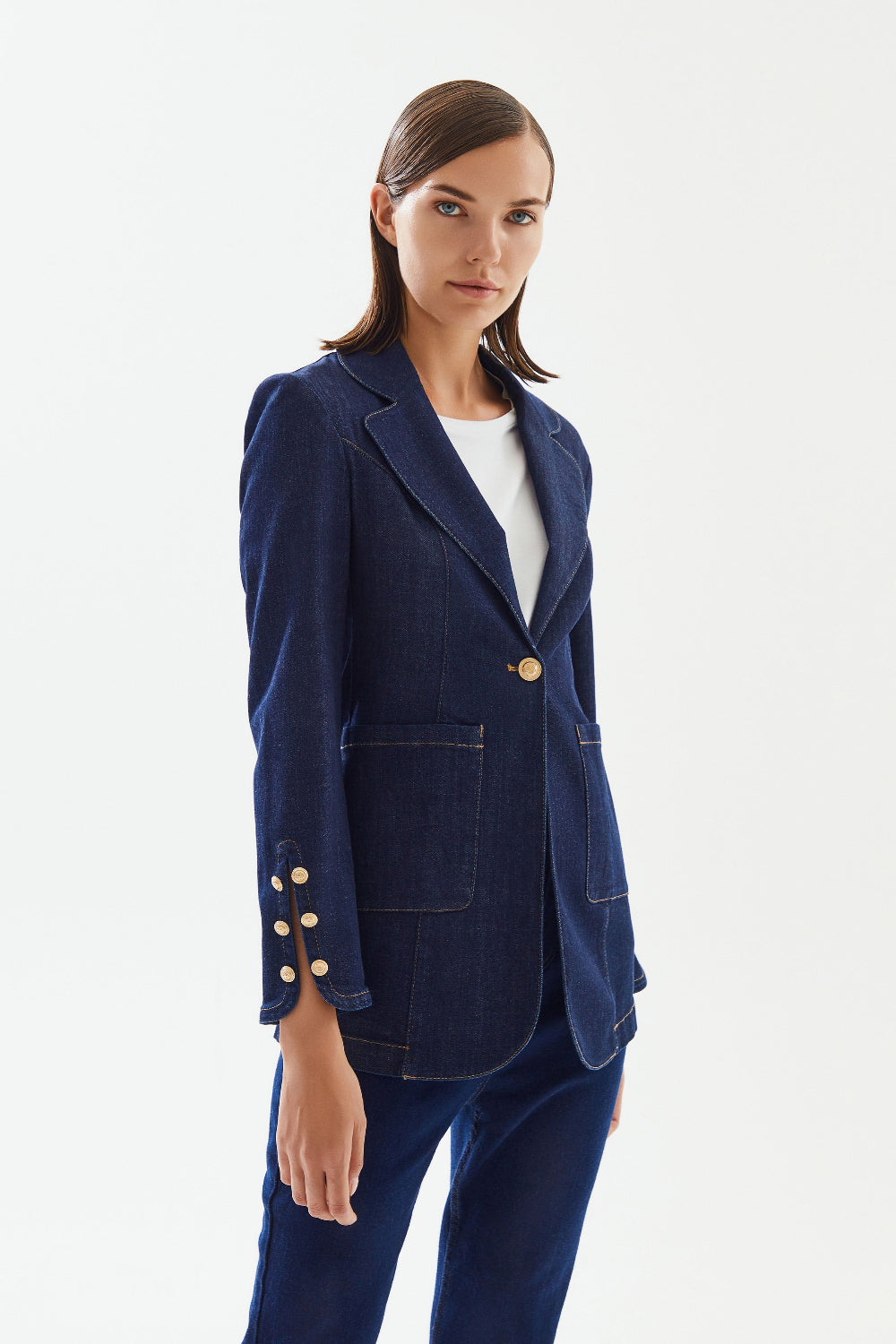 2be4A-Kadın Kol Yırtmaçlı Blazer Denim Ceket-Blazer Ceket-4-Milagron.com