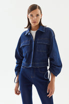 2be4A-Kadın Kolları Büzgülü Kısa Denim Ceket-3-Milagron.com