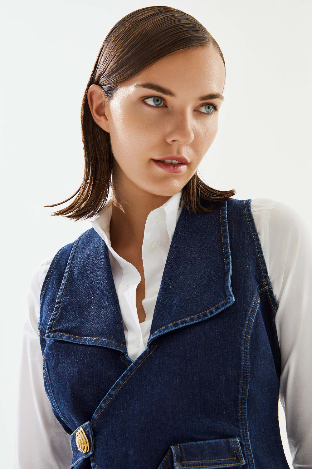 2be4A-Kadın Kruvaze Denim Yelek-Yelek-4-Milagron.com