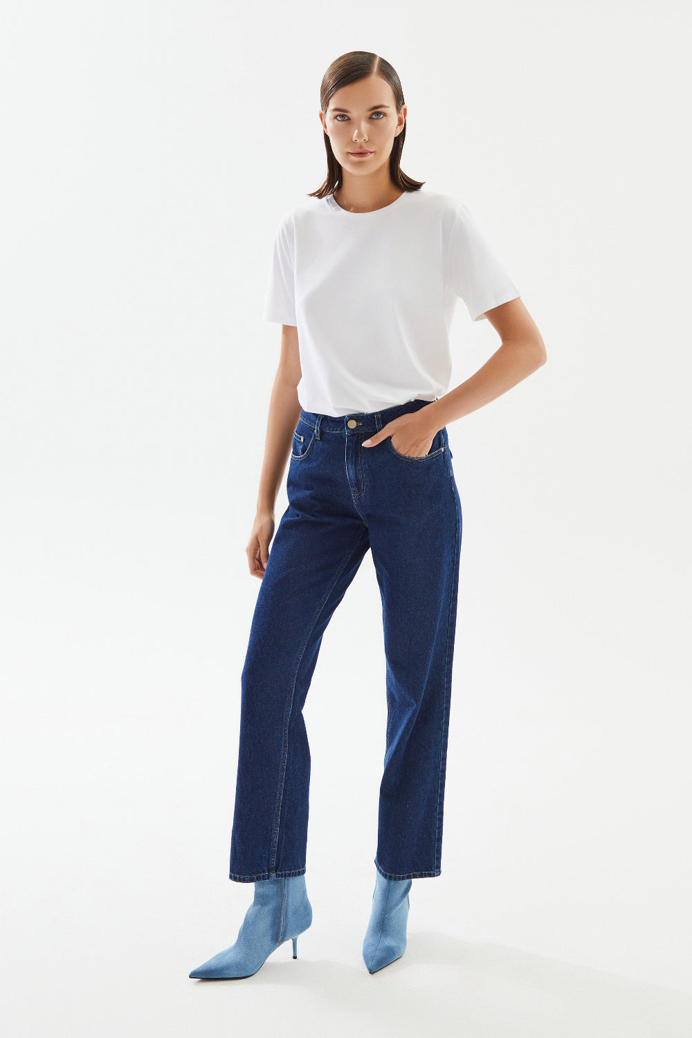 2be4A-Kadın Mid Rise Straight Denim Pantolon-Kot Pantolon-1-Milagron.com