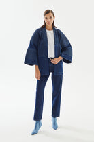 Kadın Nervürlü Denim Kimono