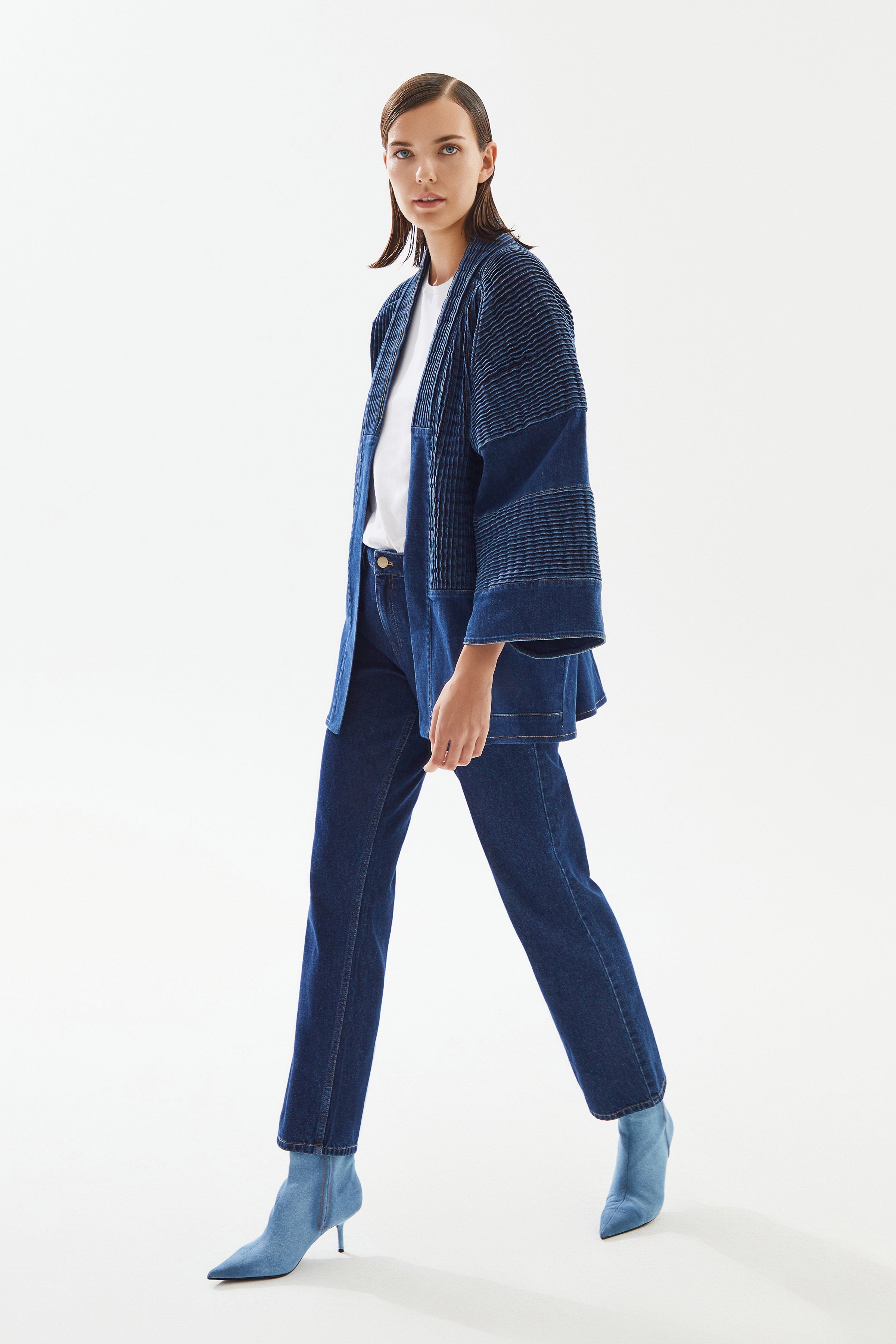 Kadın Nervürlü Denim Kimono
