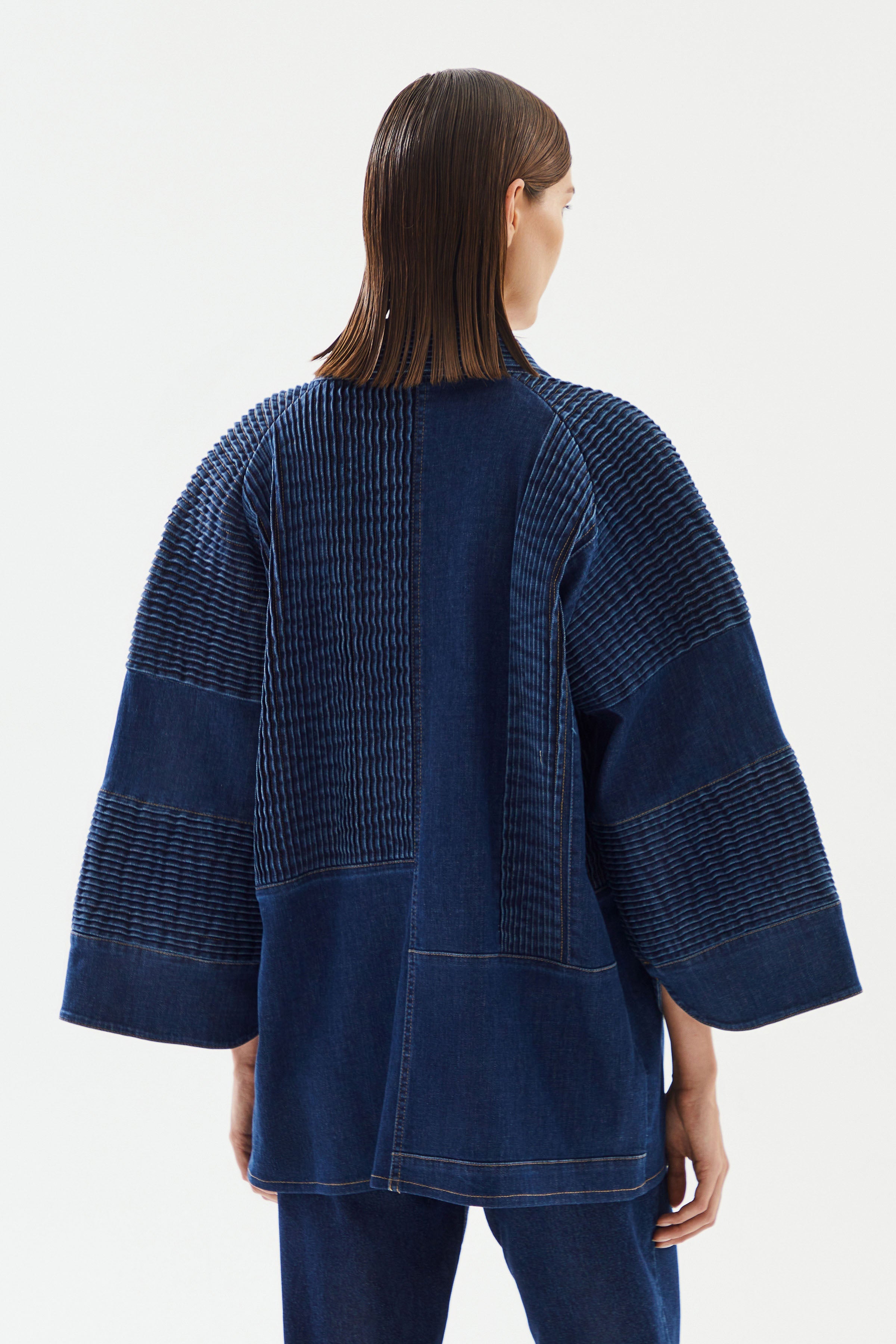 Kadın Nervürlü Denim Kimono