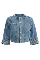 2be4A-Kadın örme Detaylı Bisiklet Yaka Kısa Denim Ceket-1-Milagron.com