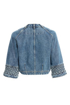 2be4A-Kadın örme Detaylı Bisiklet Yaka Kısa Denim Ceket-2-Milagron.com